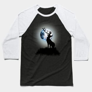 deer illustration and blue moon Baseball T-Shirt